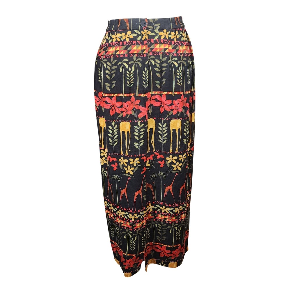 River Ridge Trading Maxi Skirt Womens M Rayon Blend Giraffe Elephant Safari VTG